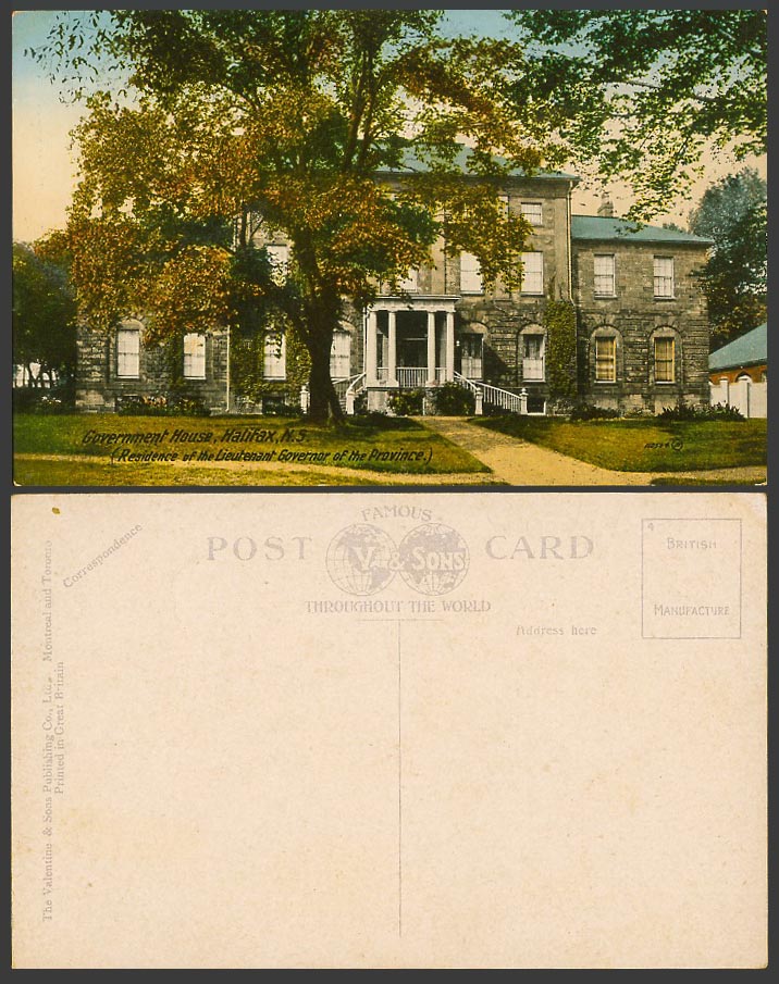 Canada Old Colour Postcard Government House Halifax N.S. Residence Lieutenant Gv