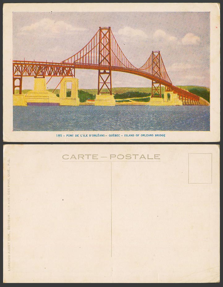 Canada Old Postcard Quebec Island of Orleans Bridge, Pont de L'Ile d'Orleans 185