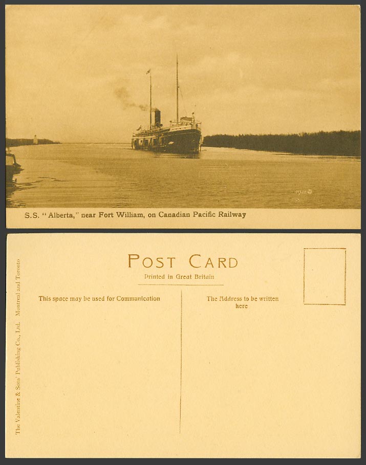 Canada Old Postcard S.S. Alberta SHIP near Fort William Canadian Pacific Railway