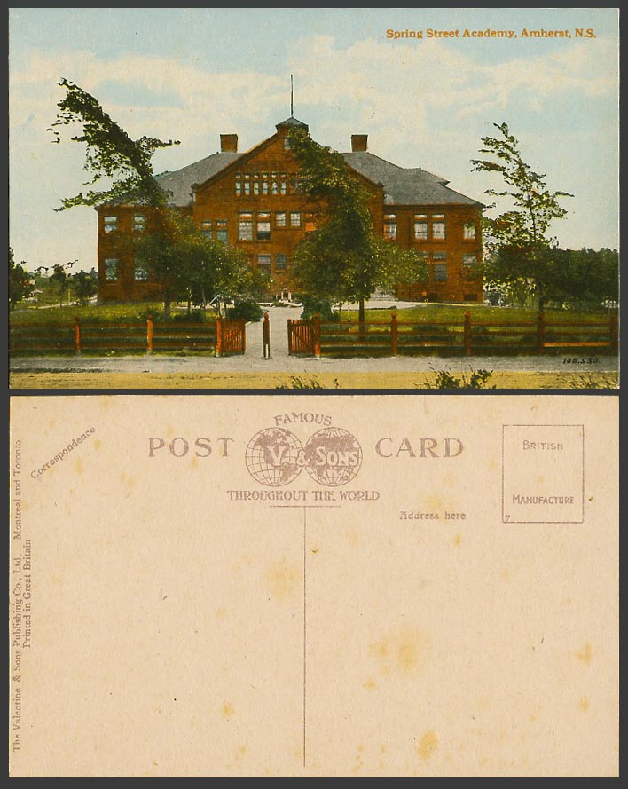 Canada Old Colour Postcard Spring Street Academy, Gate, Amherst N.S. Nova Scotia