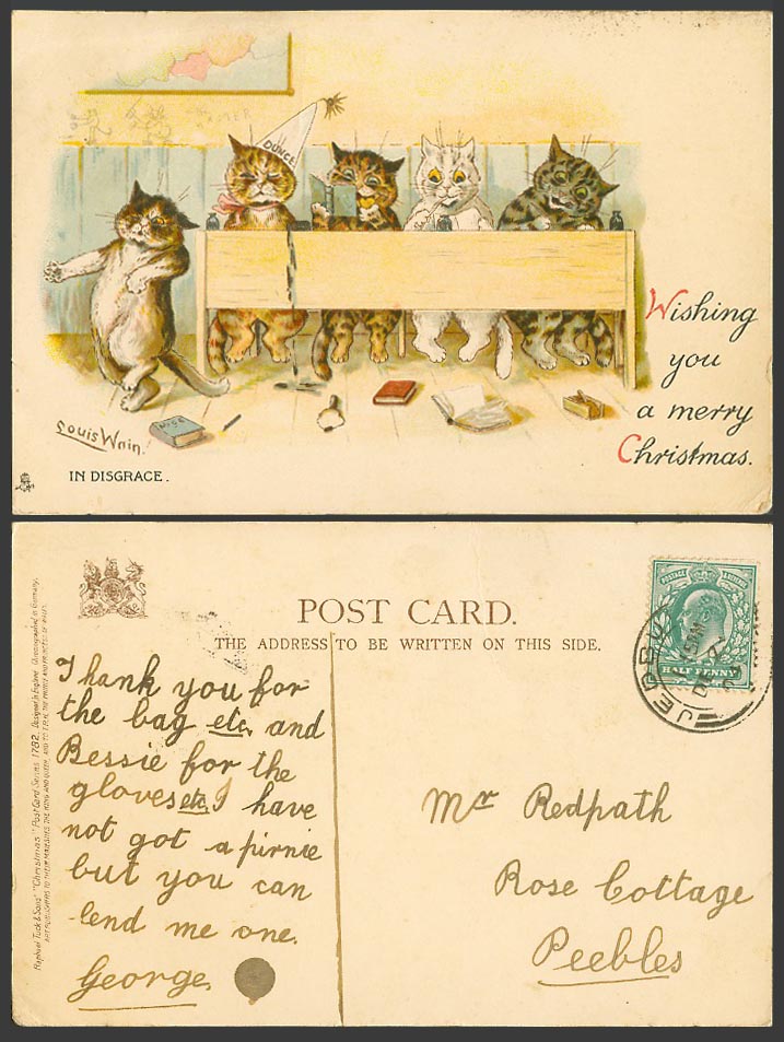 LOUIS WAIN Artist Signed, Cats Kittens In Disgrace, MAP 1904 Old Tuck's Postcard