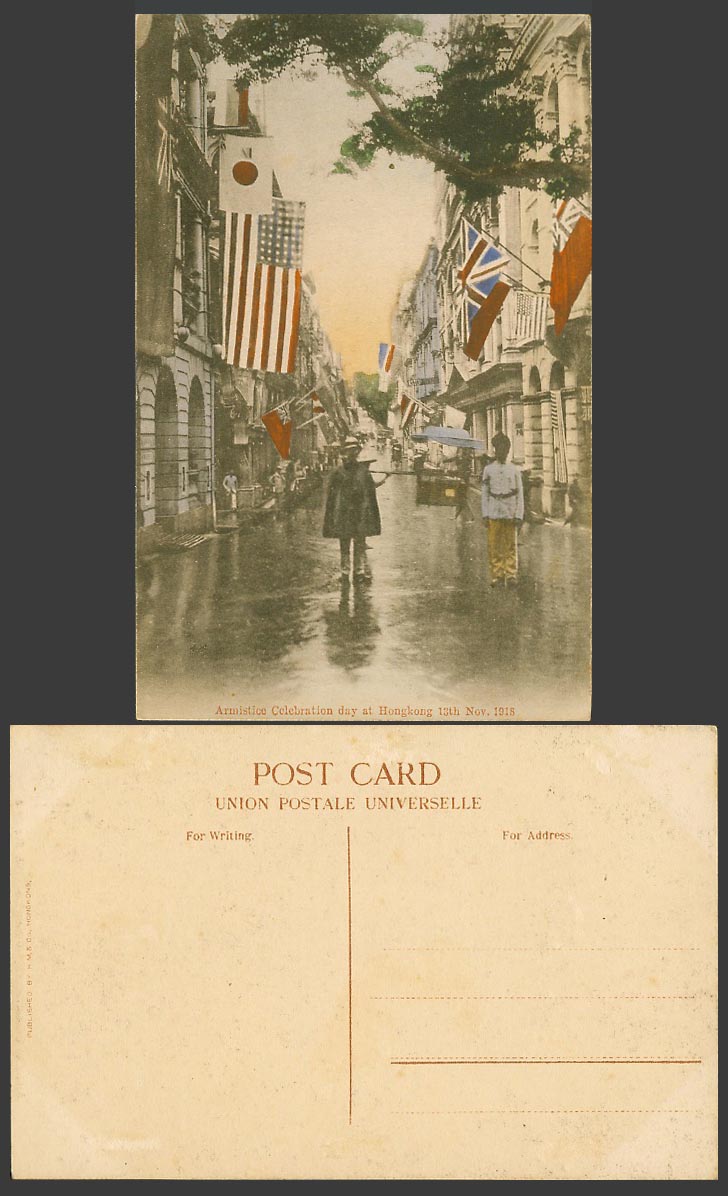 Hong Kong 1918 Old Postcard Armistice Celebration Day Sedan Chair, Indian Police