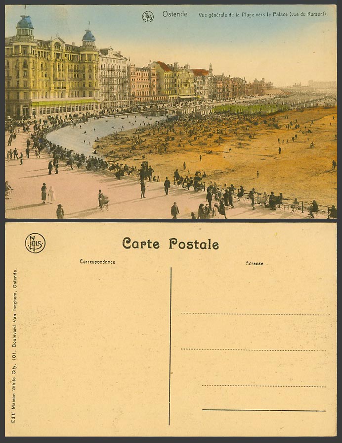 Belgium Ostende Old Postcard General View of Beach towards Palace Kursaal Ostend