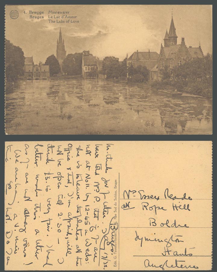 Belgium Old Postcard BRUGES Brugge, Minnewater, The LAKE OF LOVE, Le Lac d'Amour