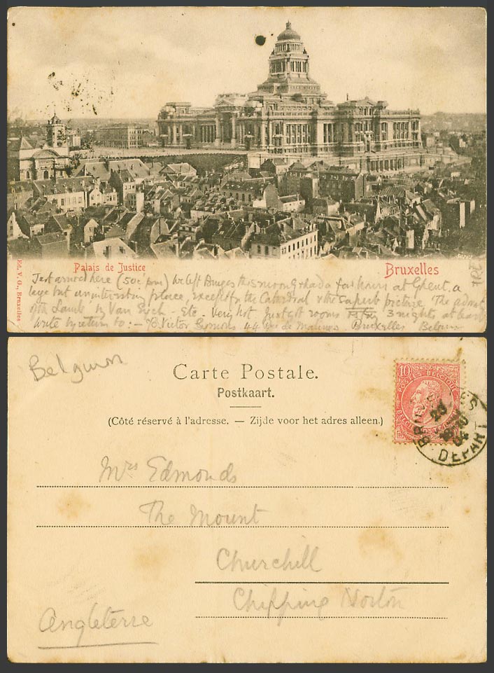 Belgium 10c 1904 Old UB Postcard Bruxelles Palais de Justice Law Courts Ed. V.G.