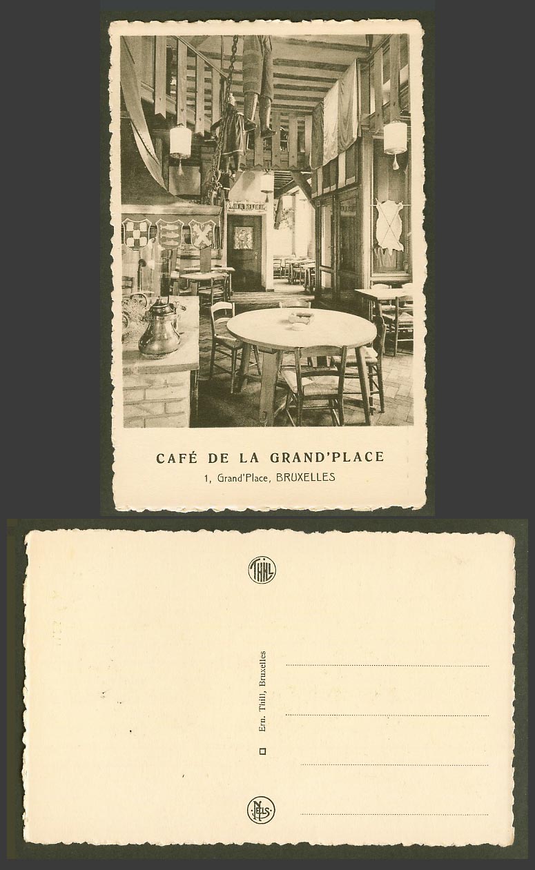 Belgium Old Postcard Cafe de la Grand'Place Bruxelles, Coffee Shop Tables Chairs