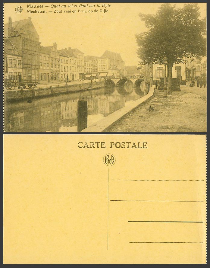 Belgium Old Postcard Flanders Malines Mechelen, Dyle River Bridge & Street Scene