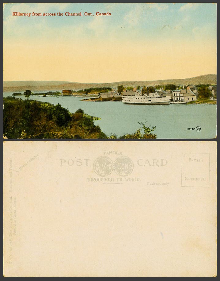 Canada Old Colour Postcard Killarney from across the Channel Ont Ontario Steamer