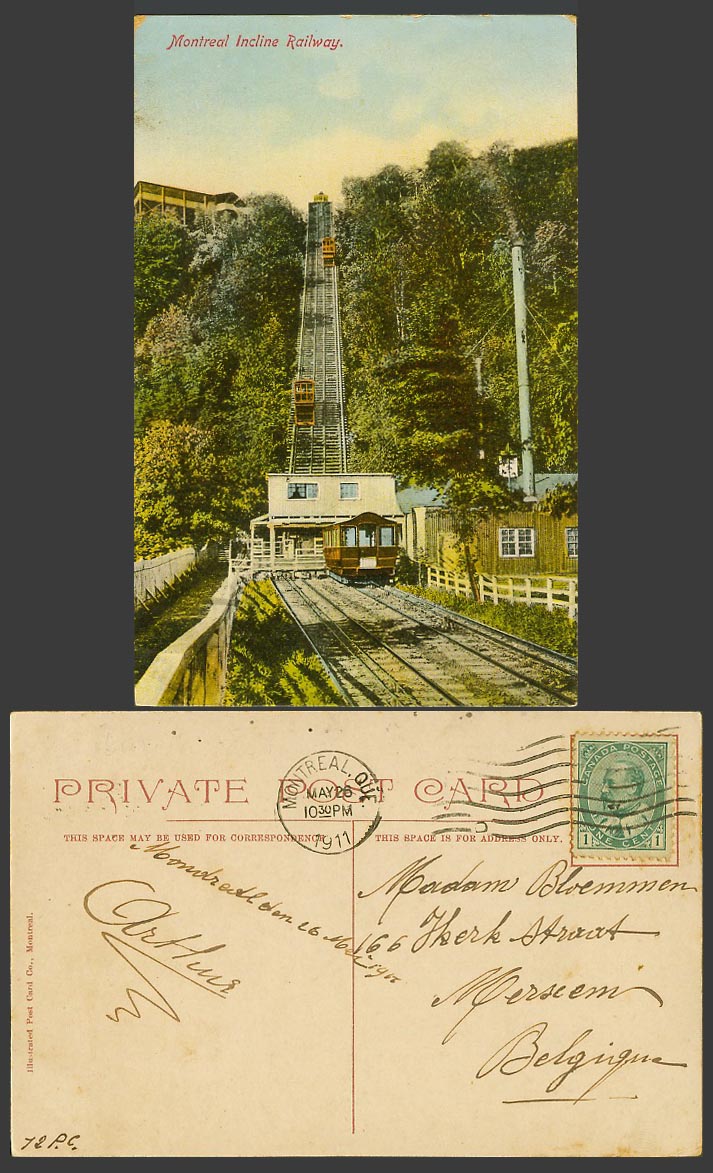 Canada 1911 Old Colour Postcard Montreal Incline Railway Station Trains Railroad