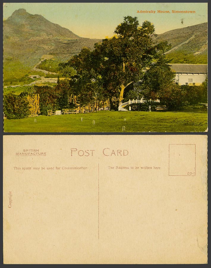South Africa Old Colour Postcard Simon's Town Simonstown, Admiralty House, Hills