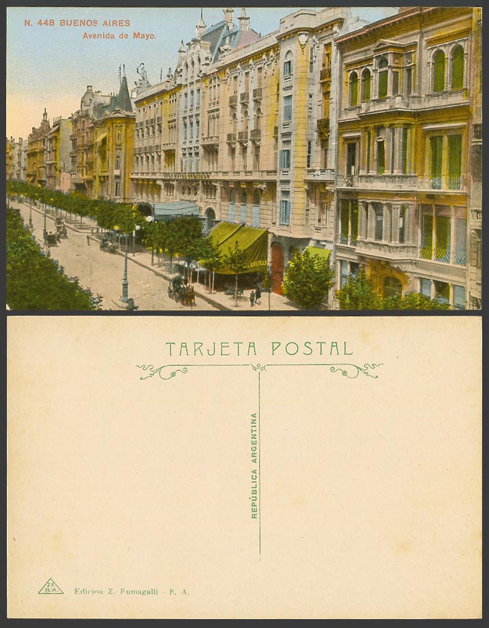 Argentina Old Colour Postcard Buenos Aires, Avenida de Mayo Avenue, Street Scene