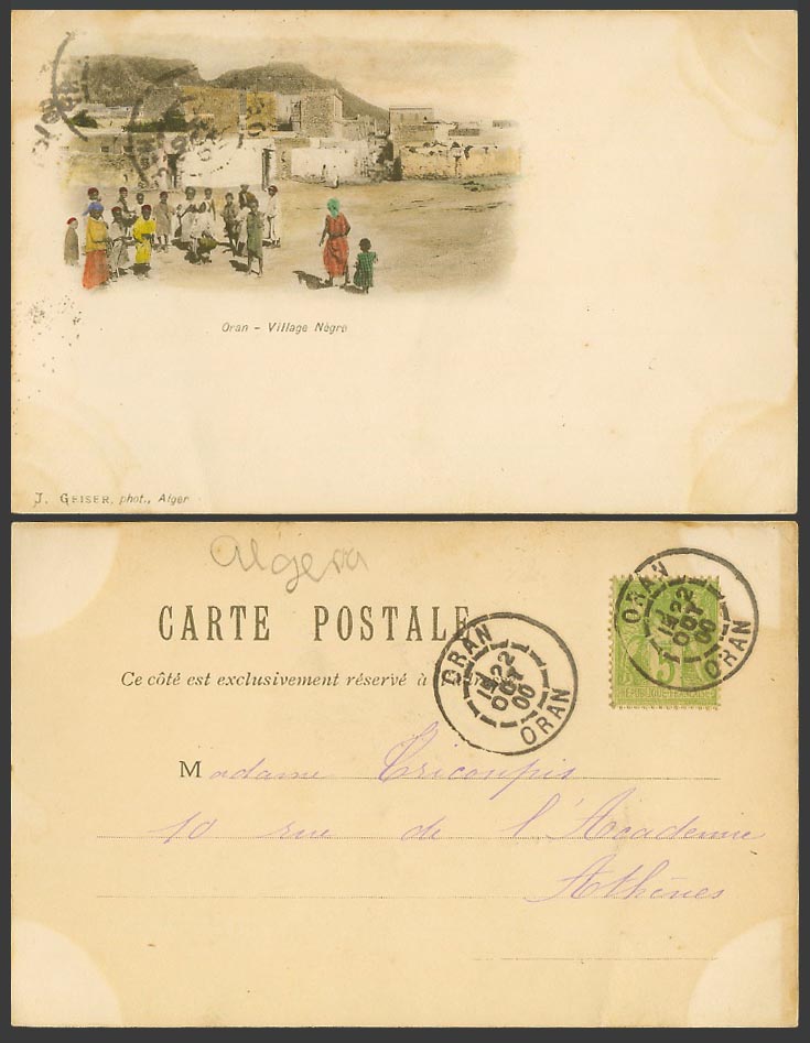 Algeria 5c 1900 Old Colour UB Postcard ORAN, Village Negre, Native Children Boys