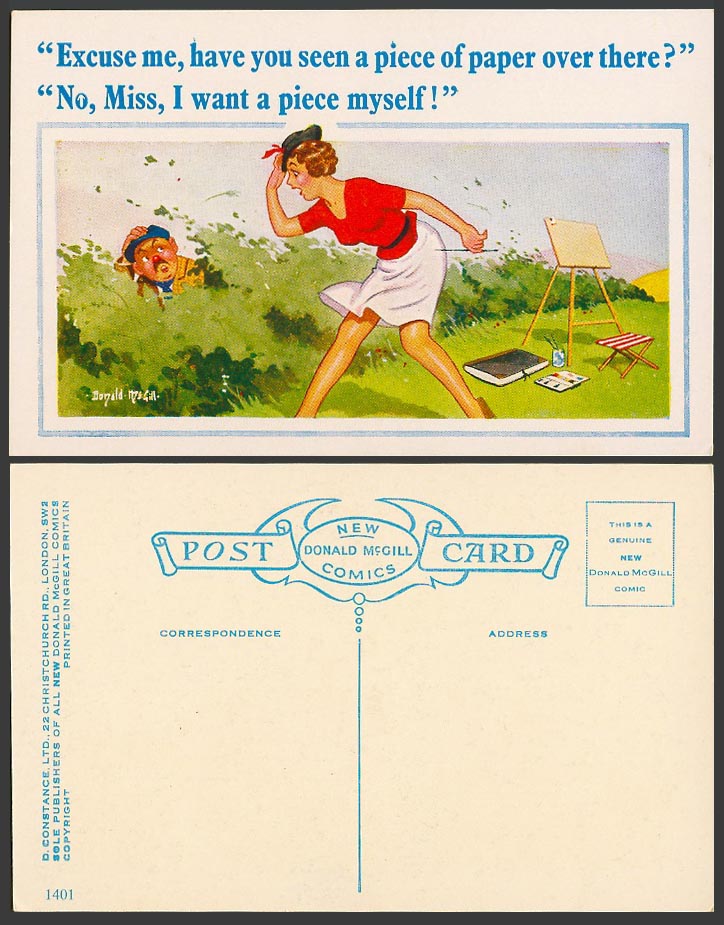 Donald McGill Old Postcard Have U Seen Paper There I Want a Piece of Myself 1401