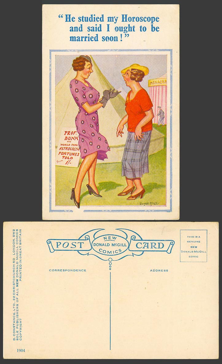 Donald McGill Old Postcard My Horoscope Said I Ought to be Married Soon No. 1904