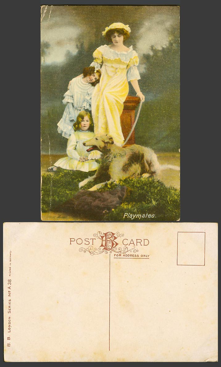 Dog Puppy Playmates Girls Children Woman Lady Old Colour Postcard B B London A38