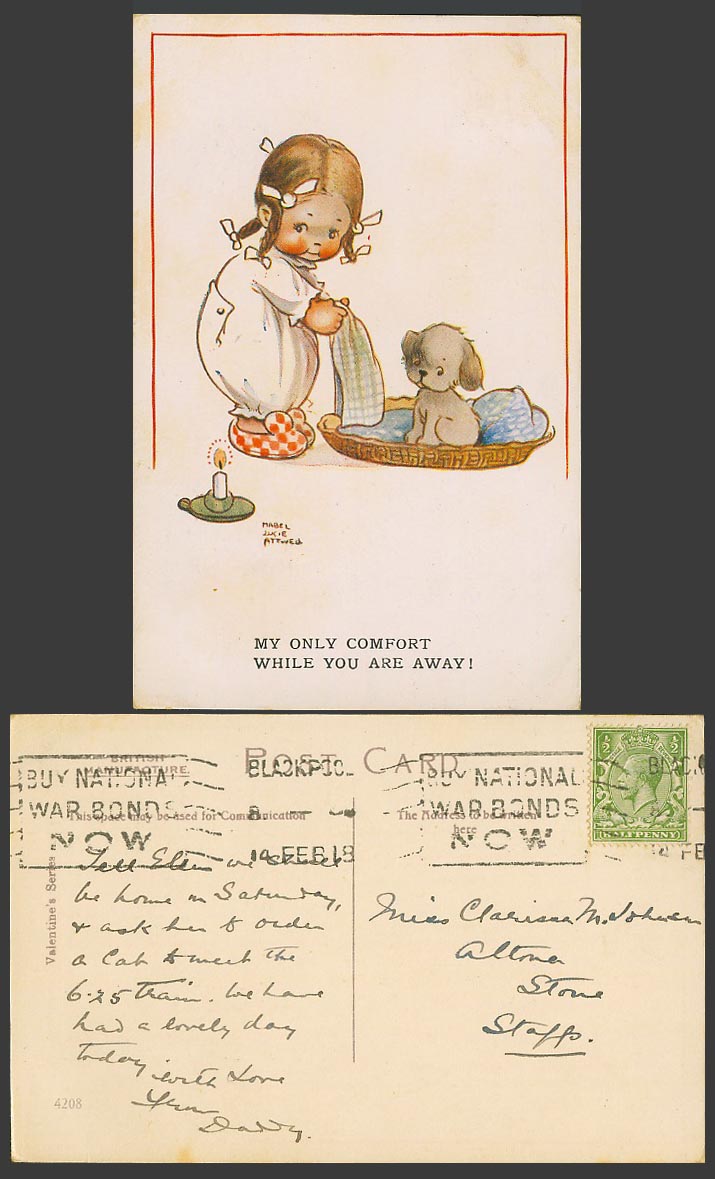 MABEL LUCIE ATTWELL 1918 Old Postcard Only Comfort While You Are Away 4208 Bonds