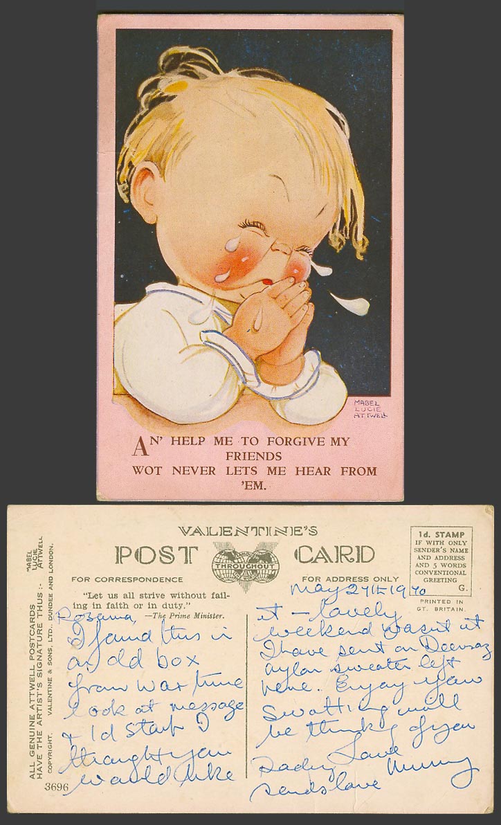 MABEL LUCIE ATTWELL Old Postcard Help to Forgive My Friend, Never Hear from 3696