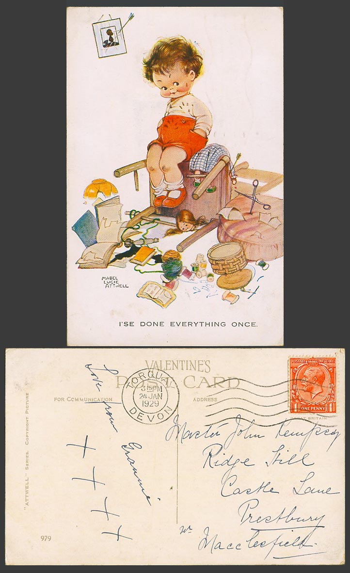 MABEL LUCIE ATTWELL 1929 Old Postcard I'se Done Everything Once Broken Mess 979