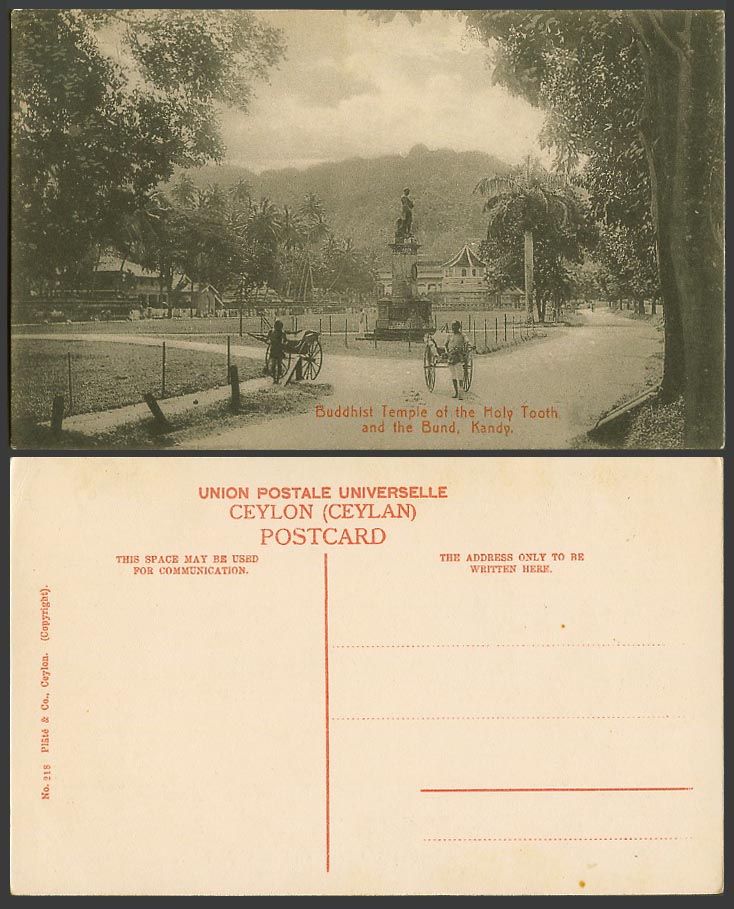 Ceylon Old Postcard Buddhist Temple of Holy Tooth Kandy The Bund Street Rickshaw