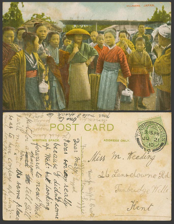 Japan 1/2d 1910 Old Colour Postcard Native Villagers Japanese Village Boys Girls