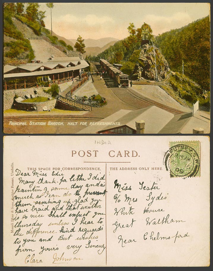 India 1909 Old Postcard Principal Railway Station Barogh, Halt for Refreshments