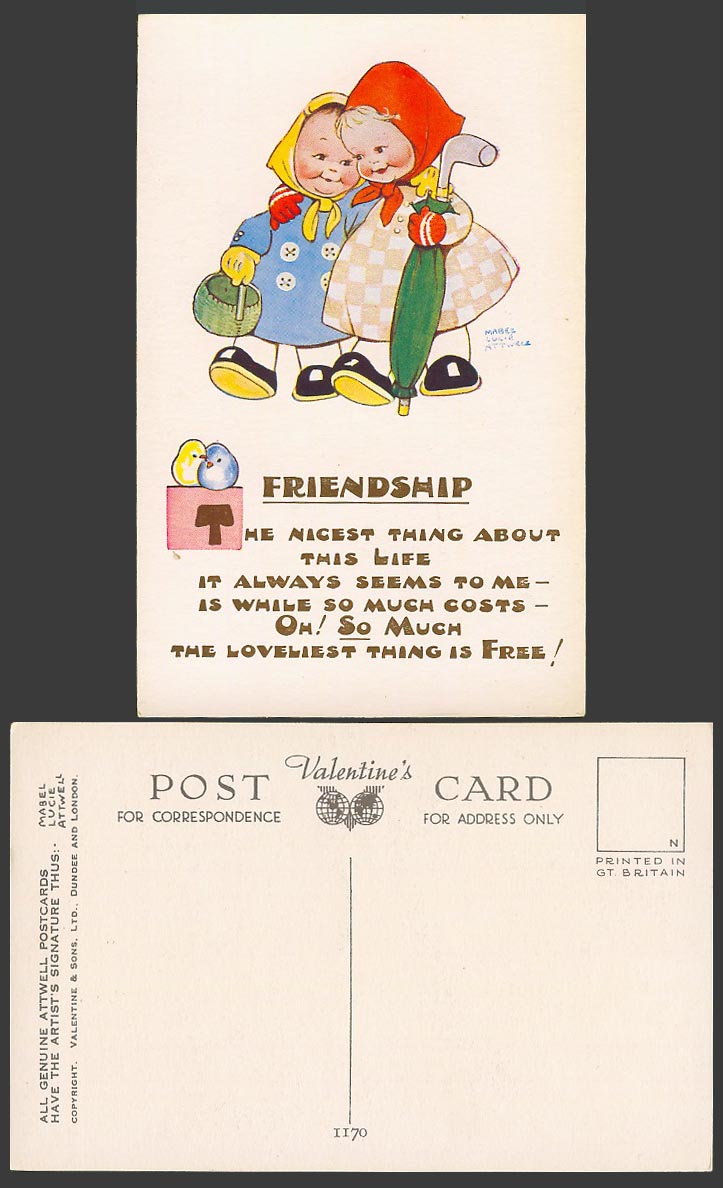 MABEL LUCIE ATTWELL Old Postcard Girls Friendship - Loveliest Thing is FREE 1170
