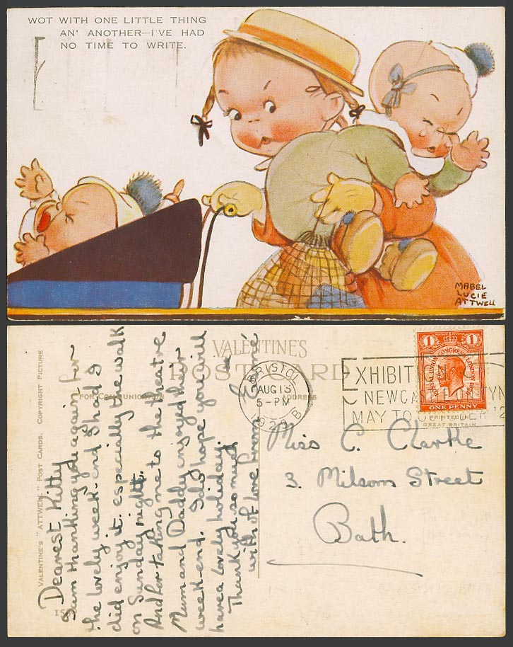 MABEL LUCIE ATTWELL 1929 Old Postcard Twins Twin Babies No Time to Write No.1550