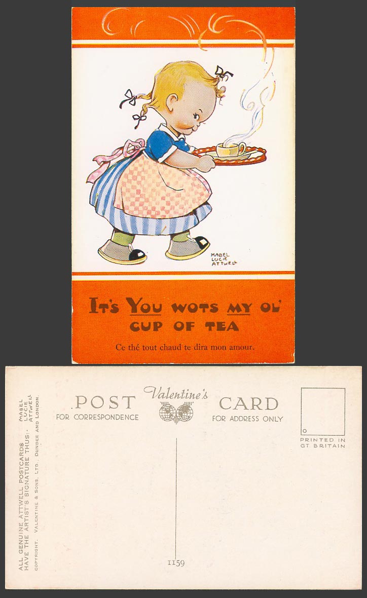 MABEL LUCIE ATTWELL Old Postcard You Wots My Ol' Cup of Tea, French Caption 1159