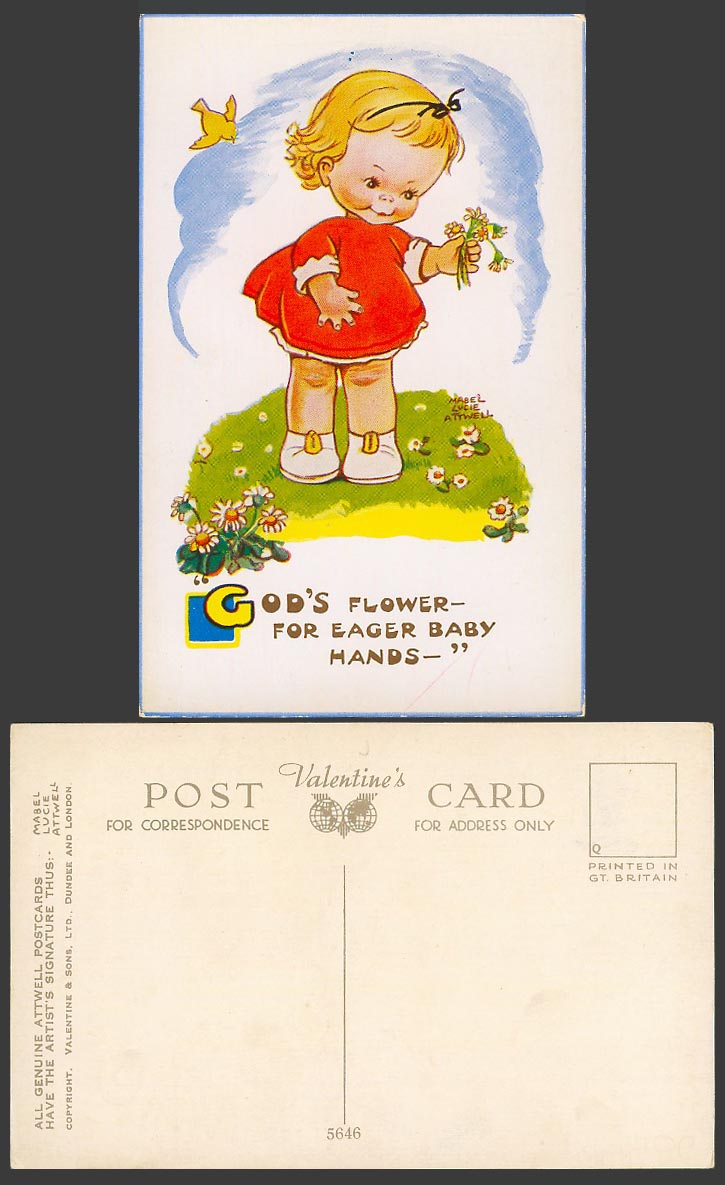 MABEL LUCIE ATTWELL Old Postcard God's Flower for Eager Baby Hands Girl No. 5646