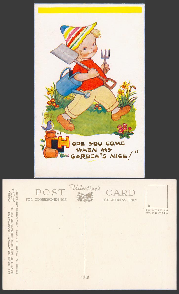 MABEL LUCIE ATTWELL Old Postcard Hope You Come When My Garden's Nice Flower 5649