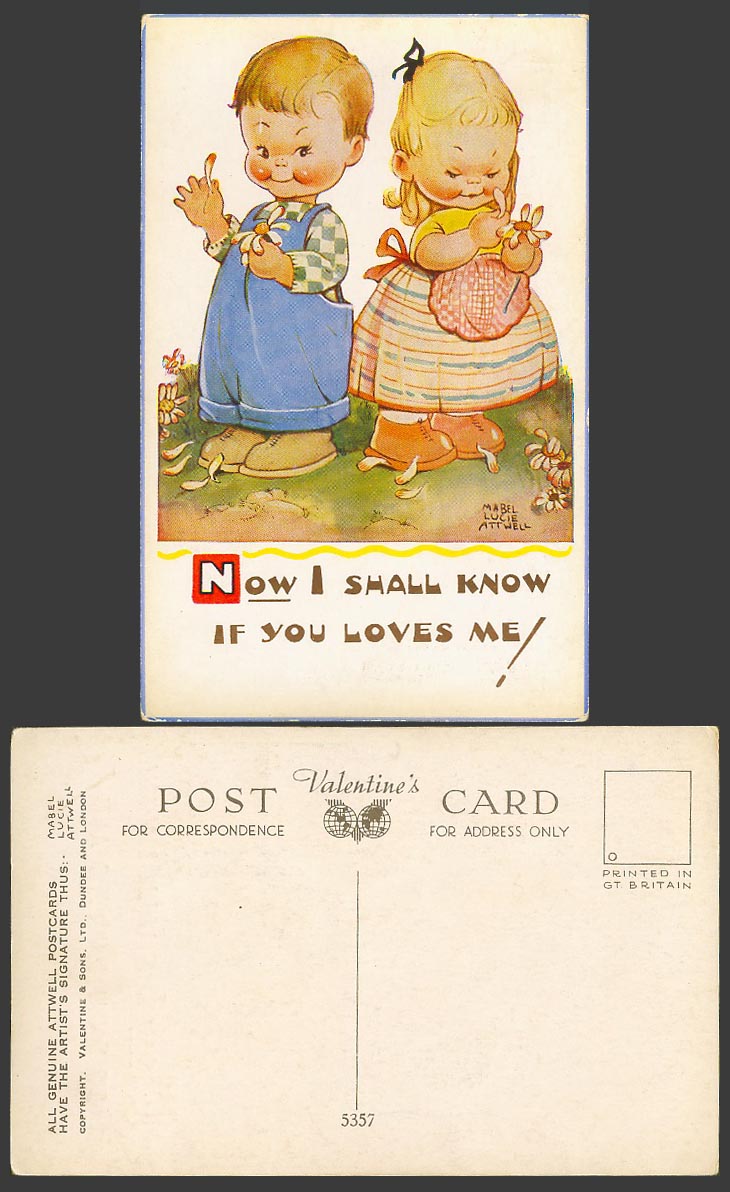 MABEL LUCIE ATTWELL Old Postcard Now I Shall Know If You Love Me! Petals No.5357