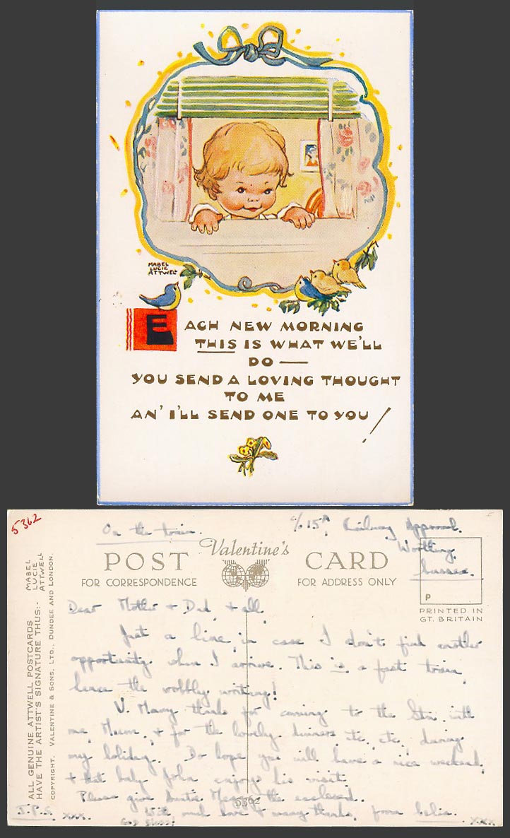 MABEL LUCIE ATTWELL Old Postcard Each Morning Send a Loving Thought to You! 5362