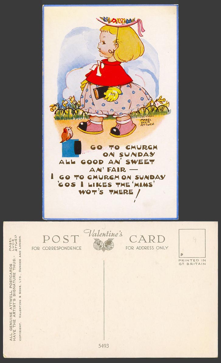 MABEL LUCIE ATTWELL Old Postcard Go To Church on Sunday, All Good and Sweet 5493