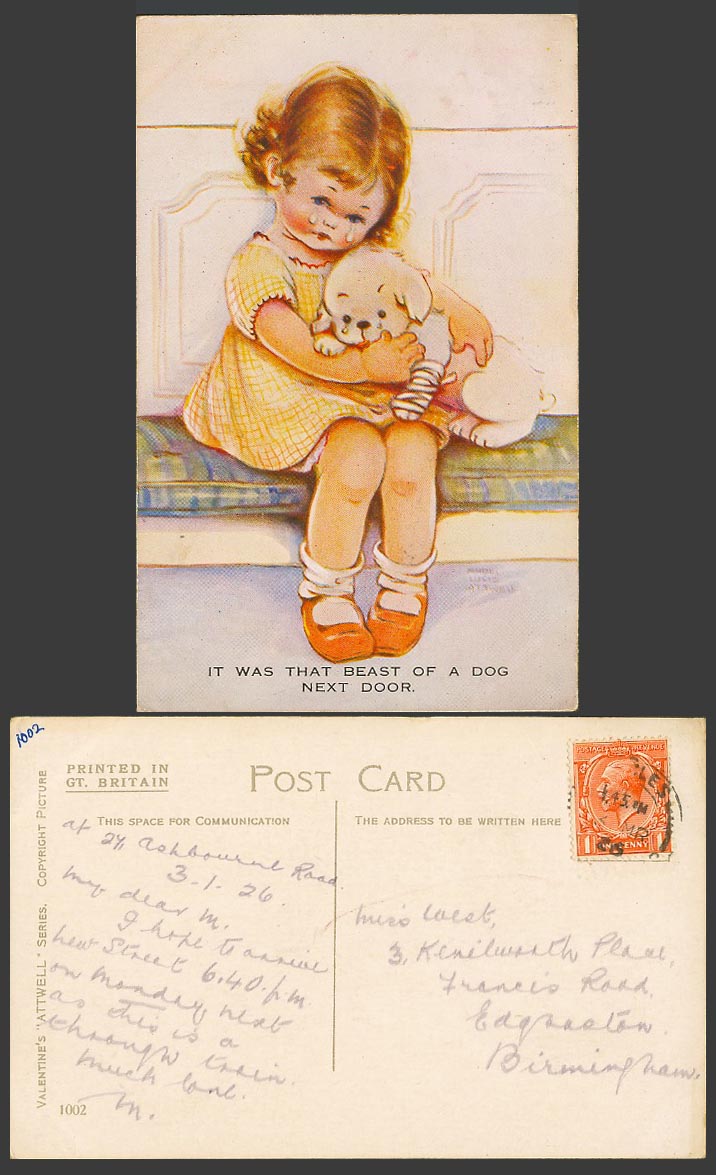 MABEL LUCIE ATTWELL 1926 Old Postcard It Was That Beast of a Dog Next Door 1002