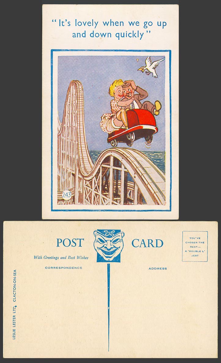 Roller Coaster It's lovely when we go up & down quickly Bird Old Postcard No.243