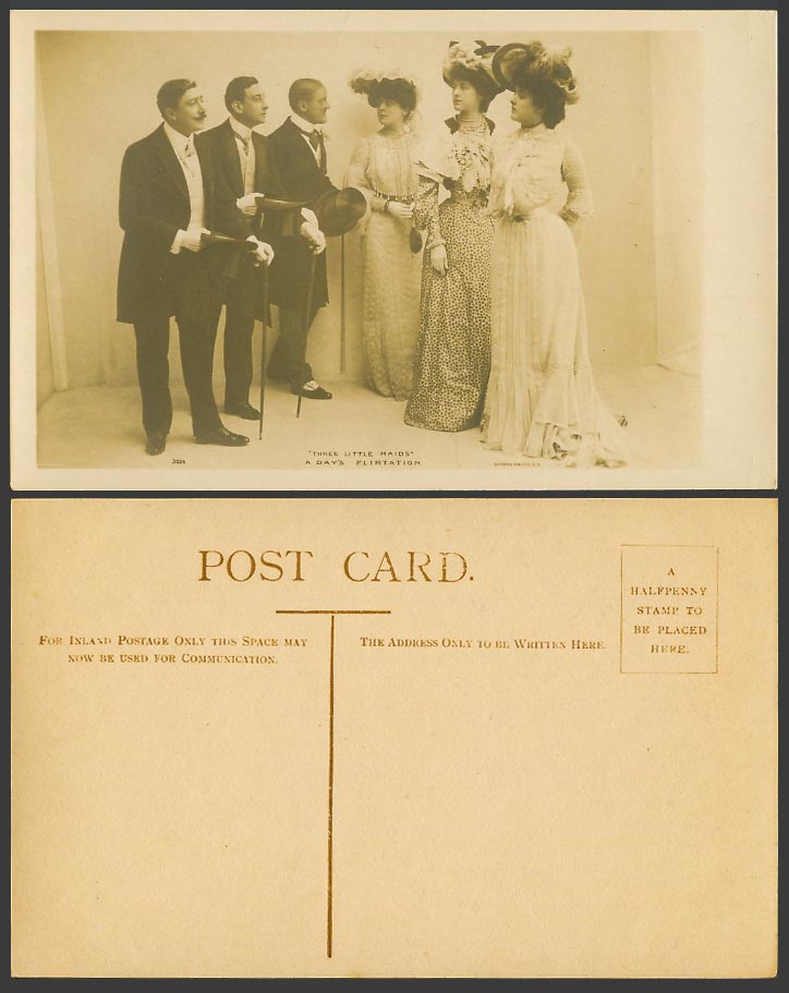Three Little Maids, A Day's Flirtation, Actors Actresses Old Real Photo Postcard