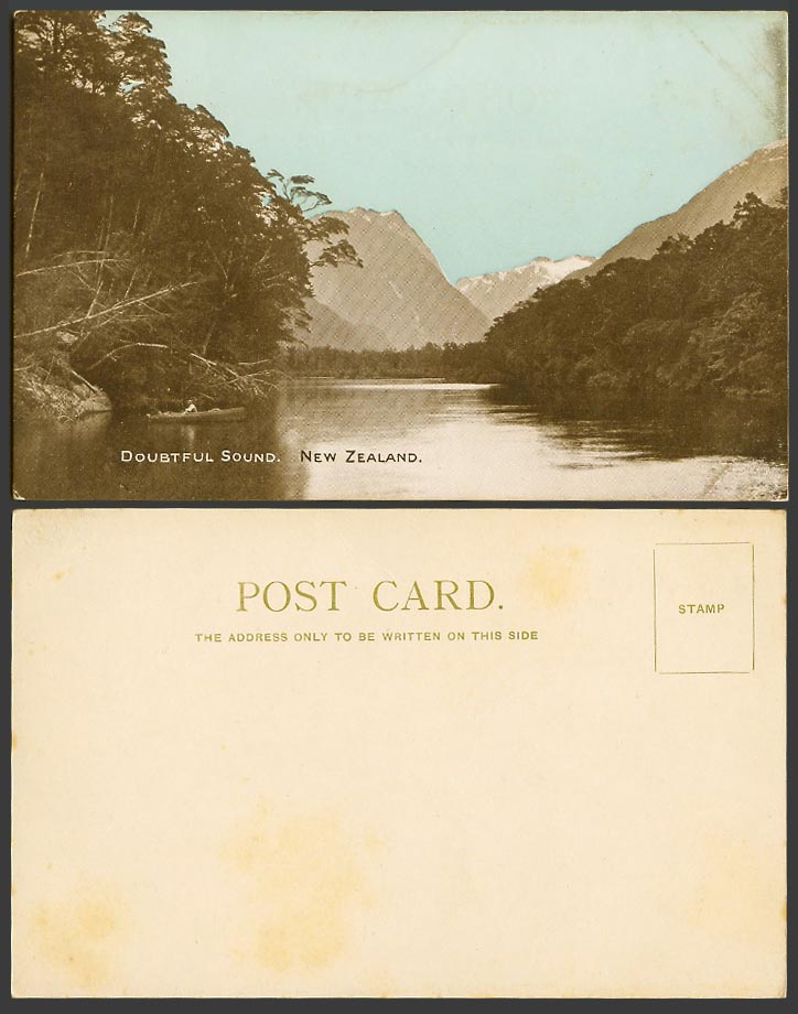 New Zealand Old Postcard Doubtful Sound, Panorama, Boating Boat River Lake Hills