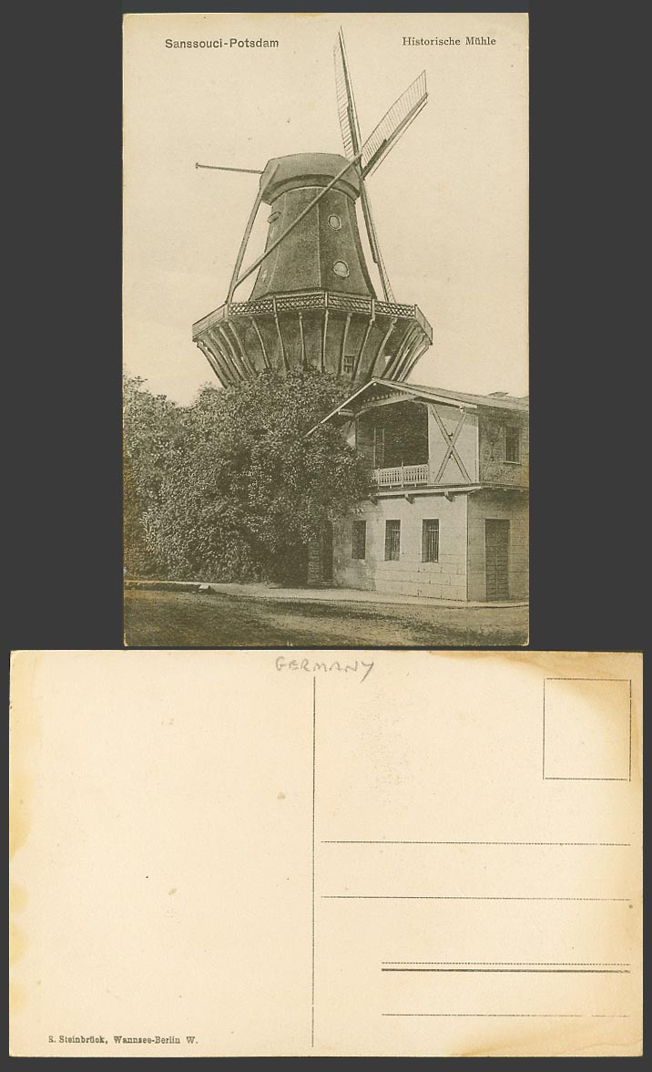 Germany Old Poscard Sanssouci Potsdam Historische Muhle Historical Mill Windmill