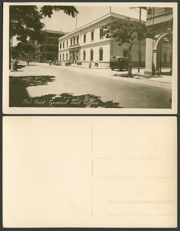 Egypt Old Real Photo Postcard Port Said, General Post Office G.P.O. Street Scene