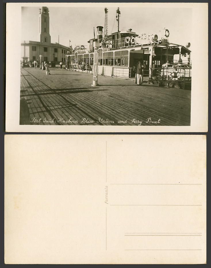 Egypt Old Real Photo Postcard Port Said Harbour Police Station and Ferry Boat RP