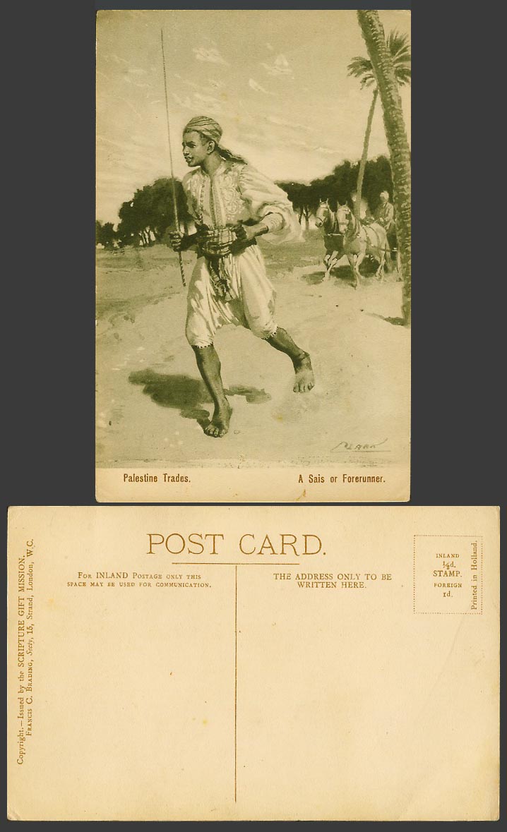 Palestine Trades A Sais or Forerunner Costumes, Clark Artist Signed Old Postcard