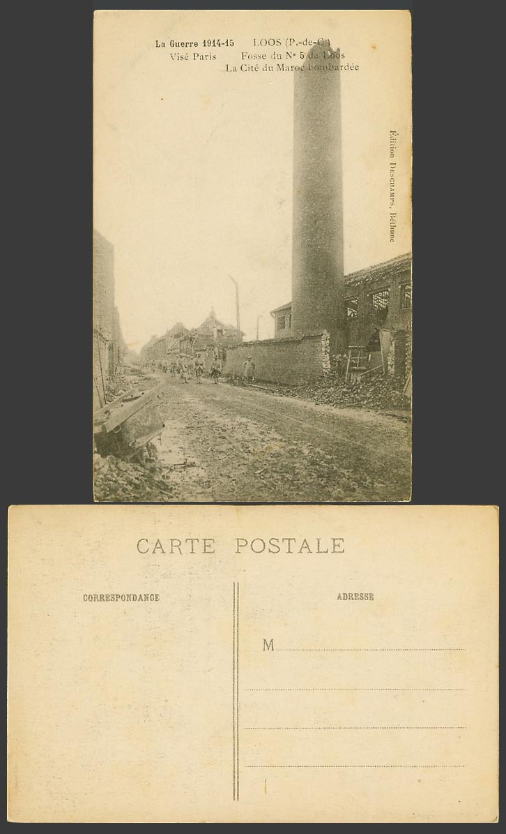 WW1 Ruins 1914-15 Old Postcard Battle of Loos P.-de-C. Street Military Soldiers