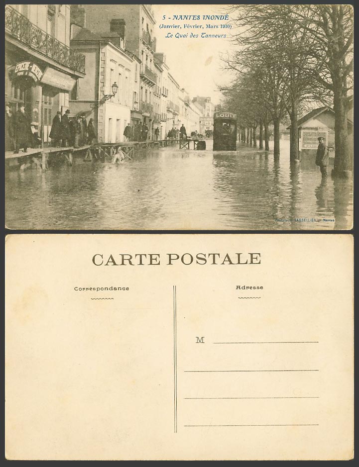 France Nantes Inonde FLOOD 1910 Old Postcard Le Quai des Tanneurs Quay Louit