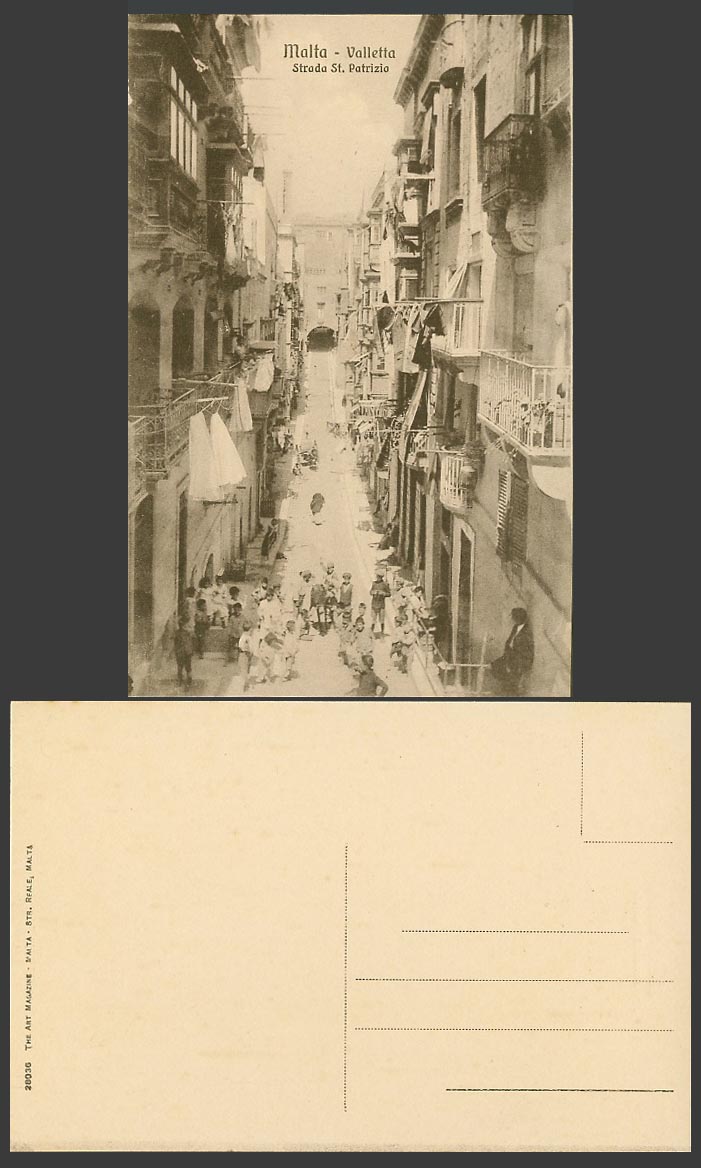 Malta Old Postcard Strada St. Patrizio Street Scene Valletta Children Boys Group