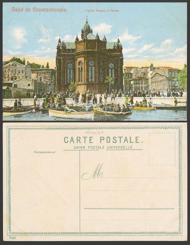 Turkey Constantinople Old Colour Postcard L'Eglise Bulgare a Phanar Church Boats