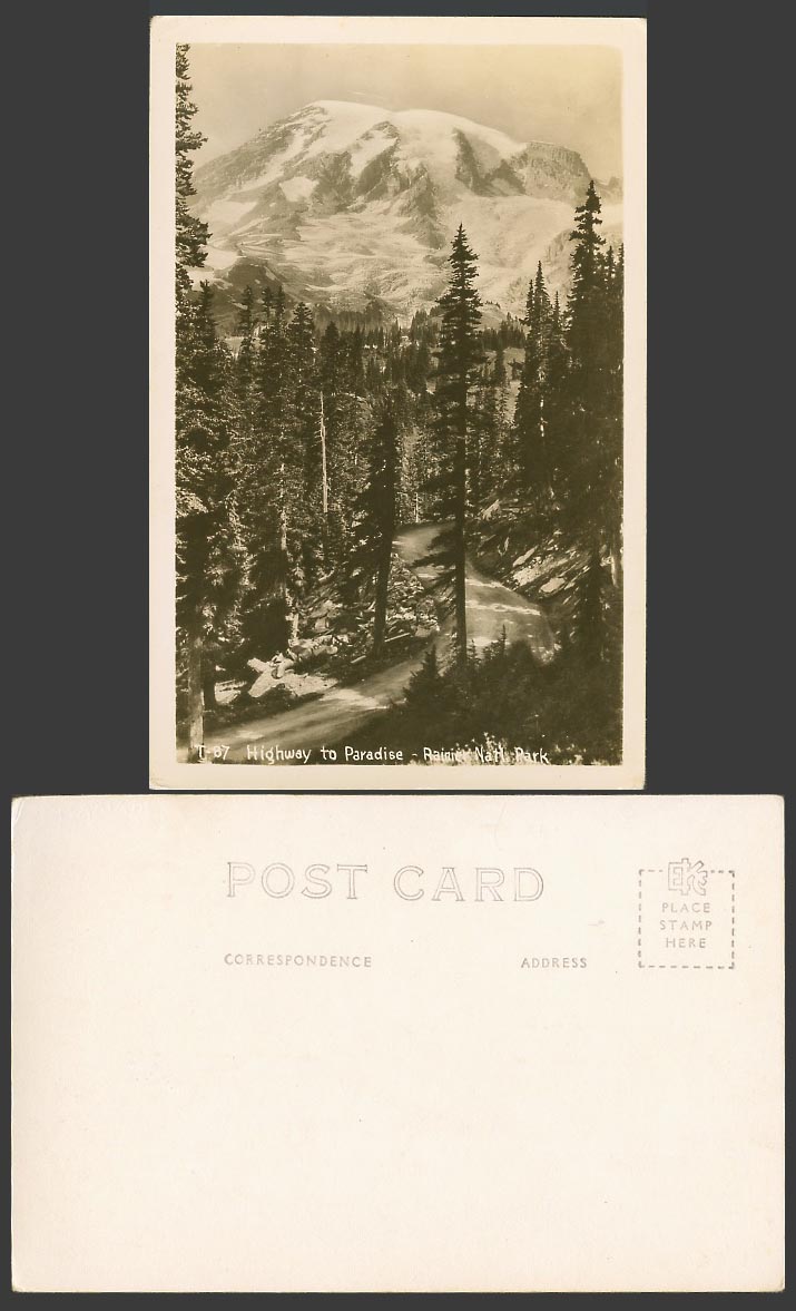 USA Washington Old Real Photo Postcard Highway to Paradise Rainier National Park