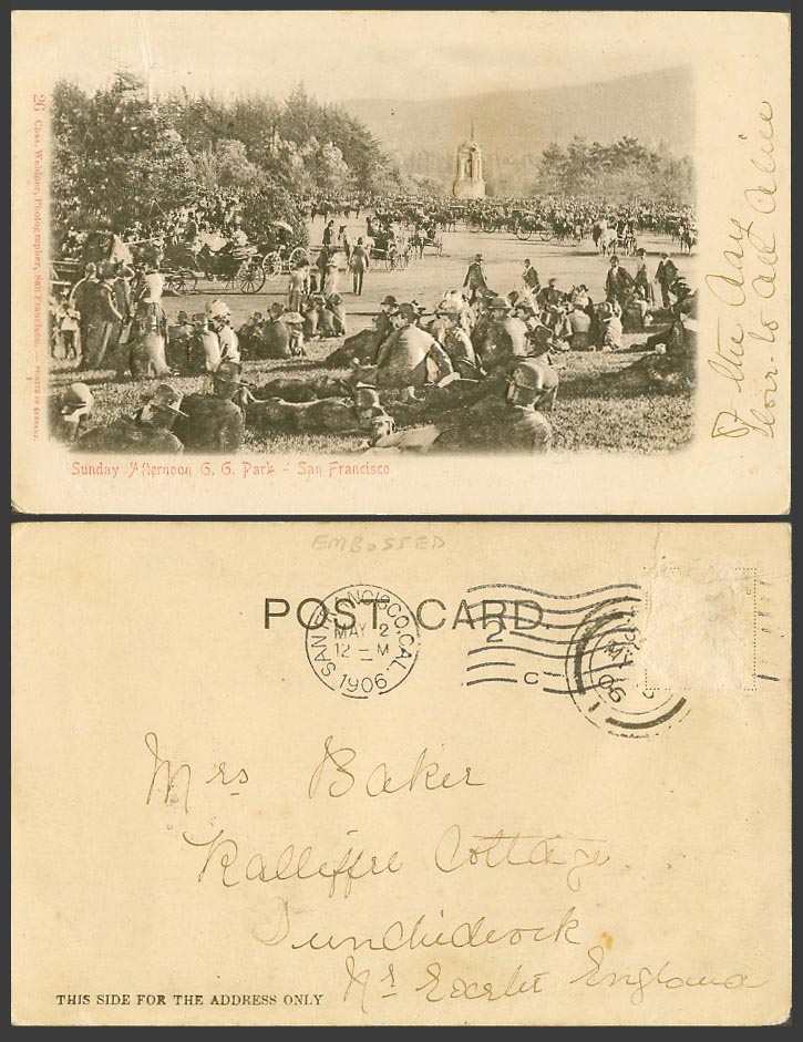 USA San Francisco, Sunday Afternoon, Golden Gate G.G. Park 1906 Old UB Postcard