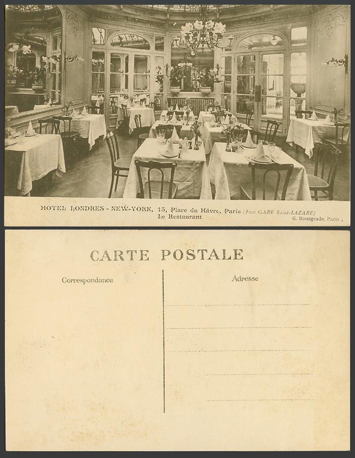USA Old Postcard Hotel Londres London, New York, Place du Havre Paris Restaurant