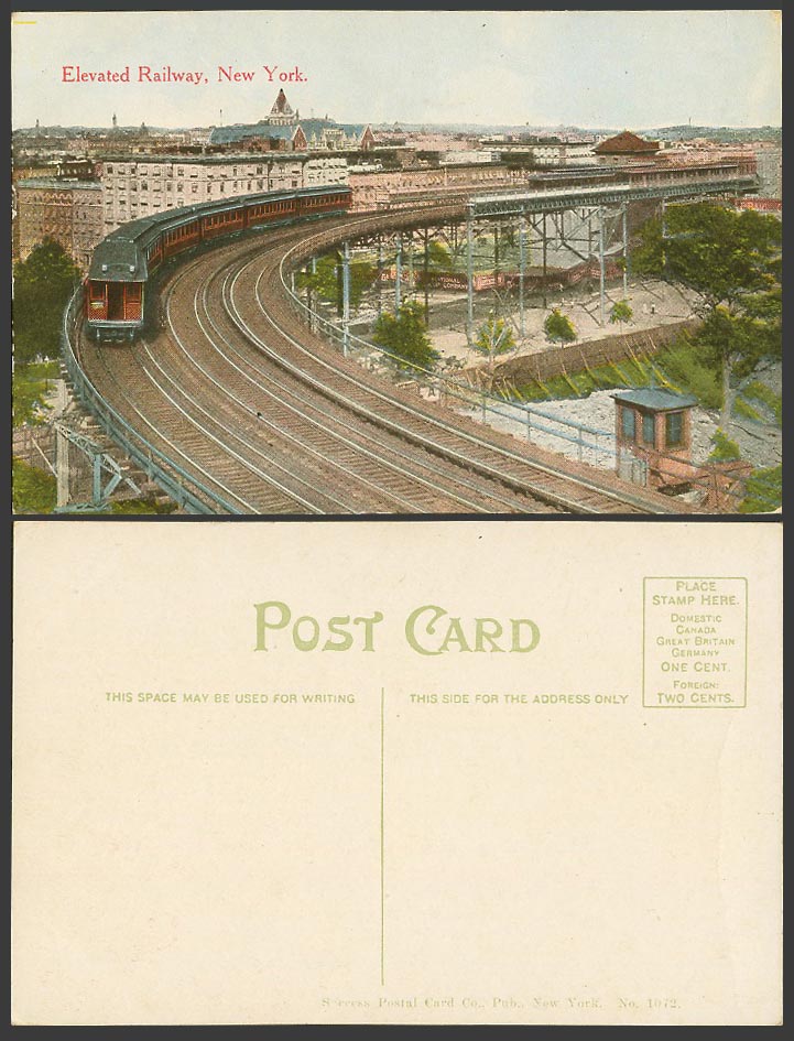 USA Old Colour Postcard New York, Elevated Railway Bridge, Train, Railroad, Rail