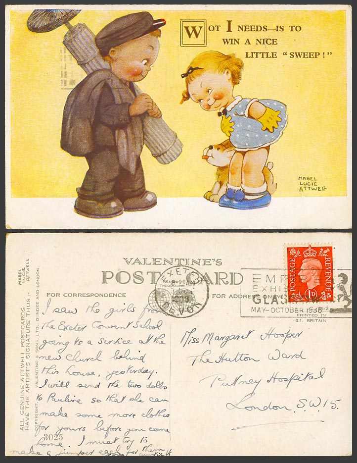 MABEL LUCIE ATTWELL 1938 Old Postcard Wot I needs is win nice little sweep! 3025